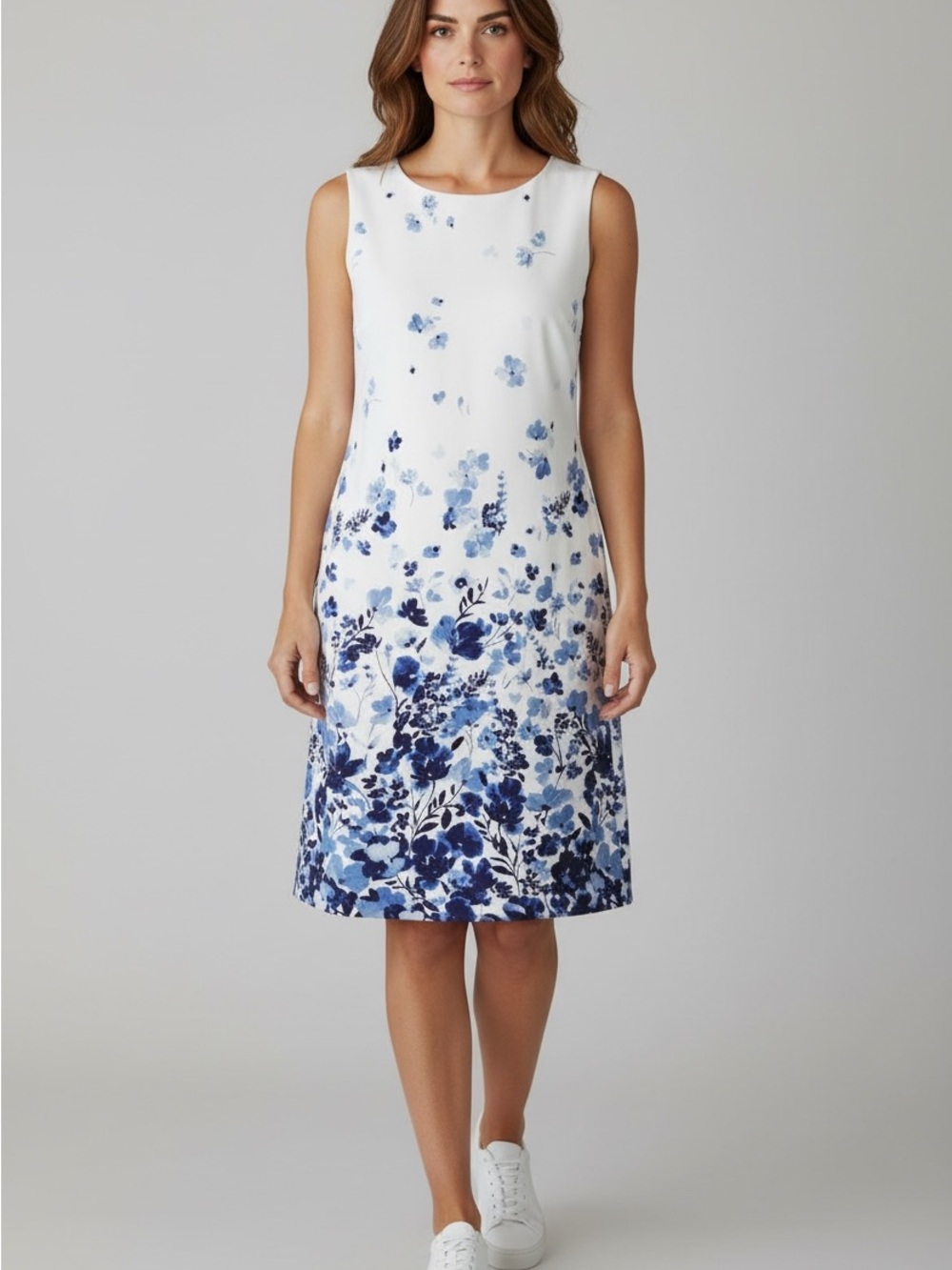 AGB White Midi Dress with Blue Floral Print